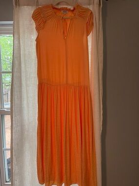 Current Air Orange Maxi Dress with Ruffle Shoulders